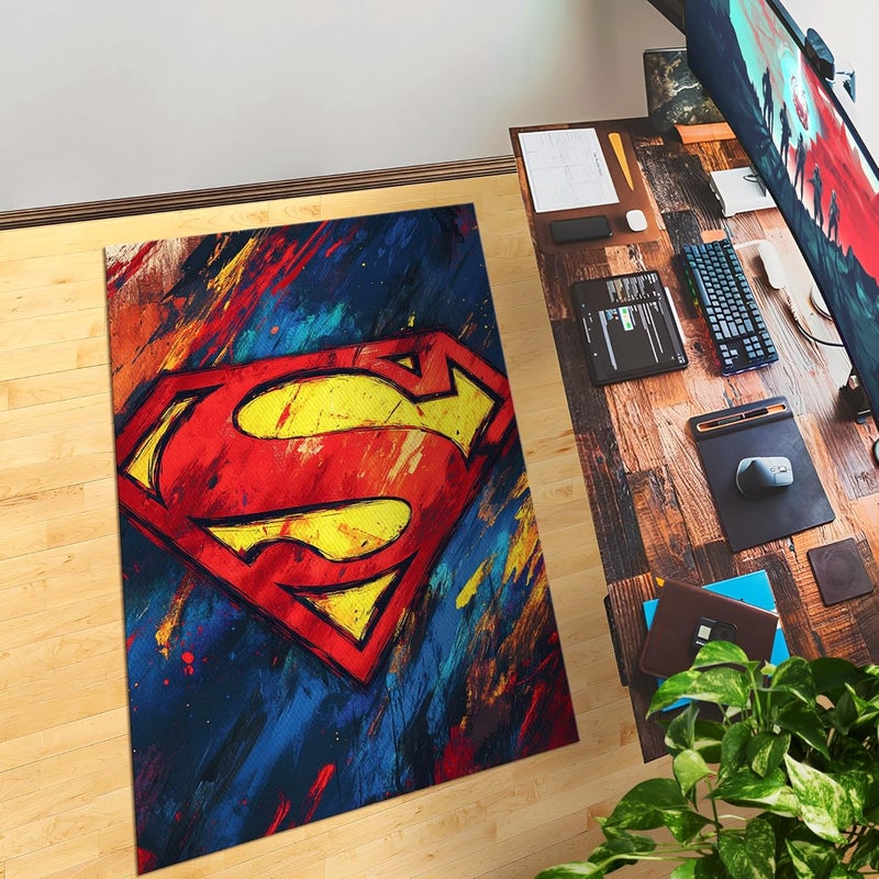 DreamController Superrman Custom Rugs for Gamer Room (62x40inch)| Playroom Carpets Inspired by Games & Anime Decor for Gamers | Gamer Room Decor for Kids Teen Anti-Slip Gaming Mats - Image 5